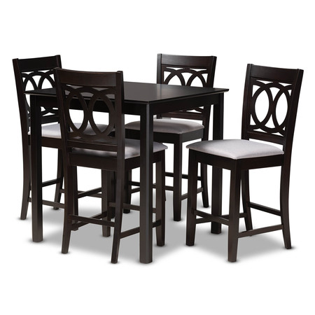 BAXTON STUDIO Lenoir Gray Upholstered Espresso Finished 5-Piece Wood Pub Set 157-9594-9776